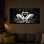 Two White Swans Forming A Heart Modern Luxury Backlight Horizontal Wall Art