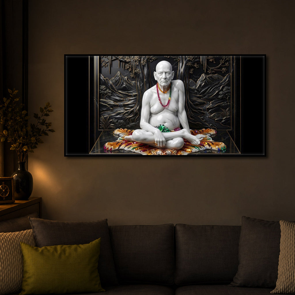 White Marble Swami Samarth Modern Luxury Backlight Horizontal Wall Art