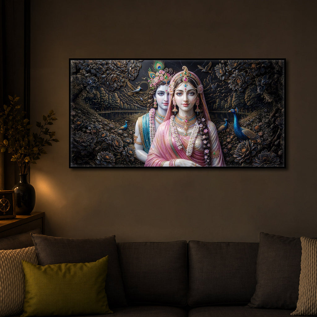Blissful Radha Krishna Modern Luxury Backlight Horizontal Wall Art