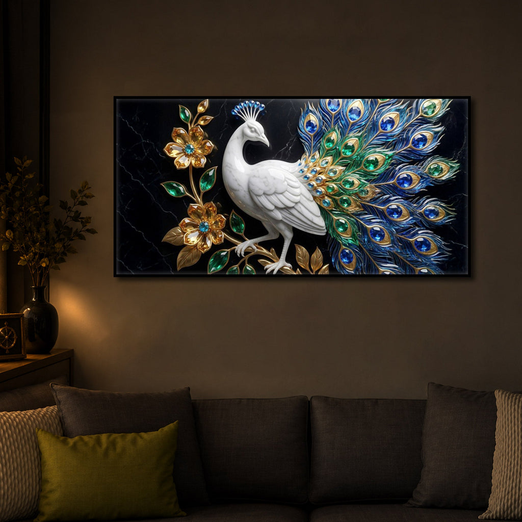 Peacock Modern Luxury Backlight Horizontal Wall Art