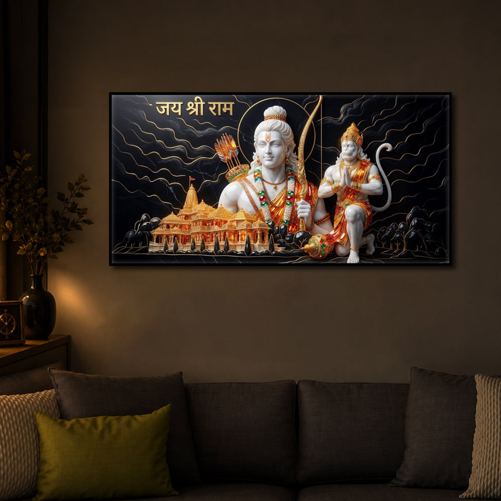 Lord Ram With Lord Hanuman Modern Luxury Backlight Horizontal Wall Art