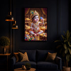 Little Lord Krishna Ji Modern Luxury Backlight Vertical Wall Art