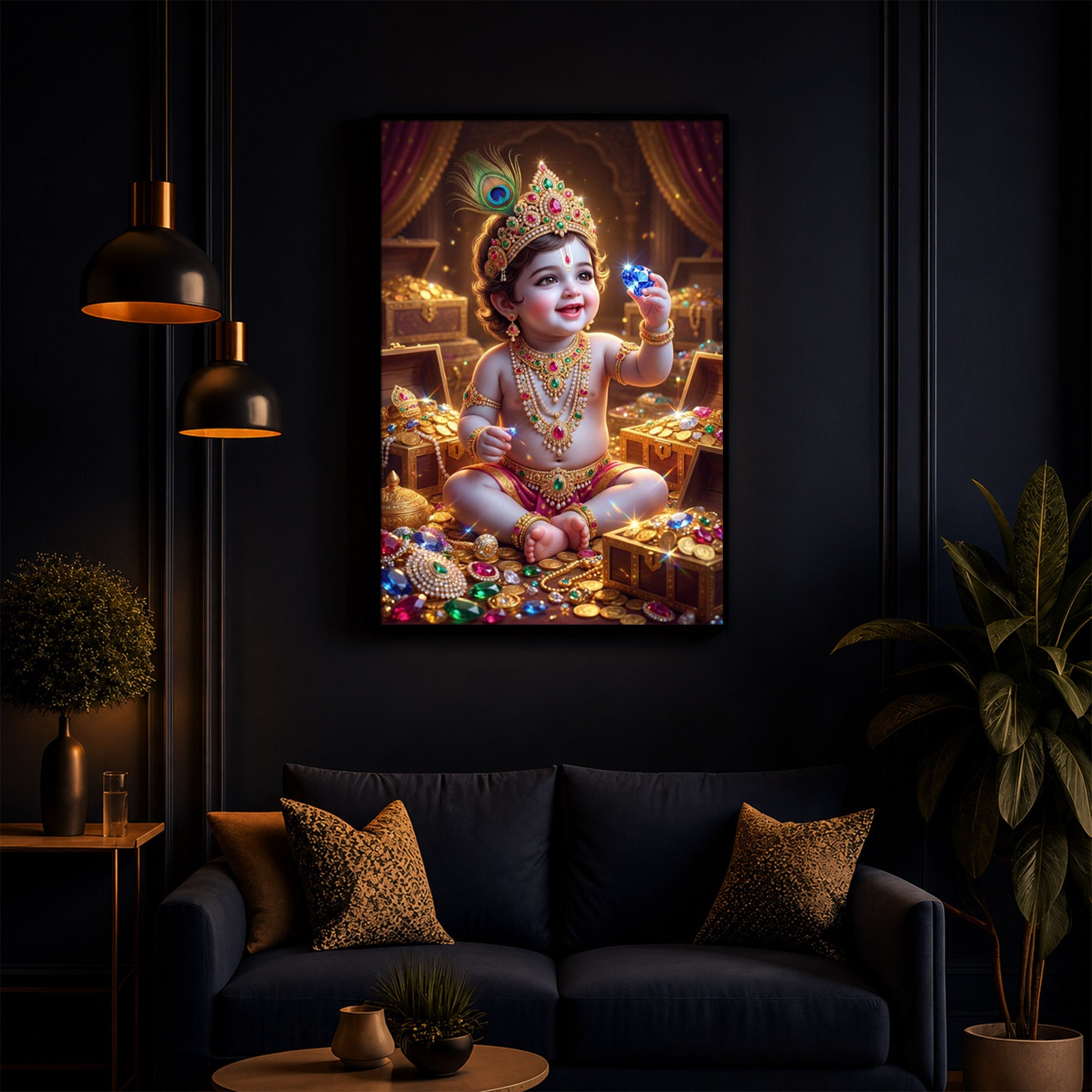 Little Lord Krishna Ji Modern Luxury Backlight Vertical Wall Art