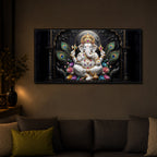 Lord Ganesha With Peacock Feather Modern Luxury Backlight Horizontal Wall Art