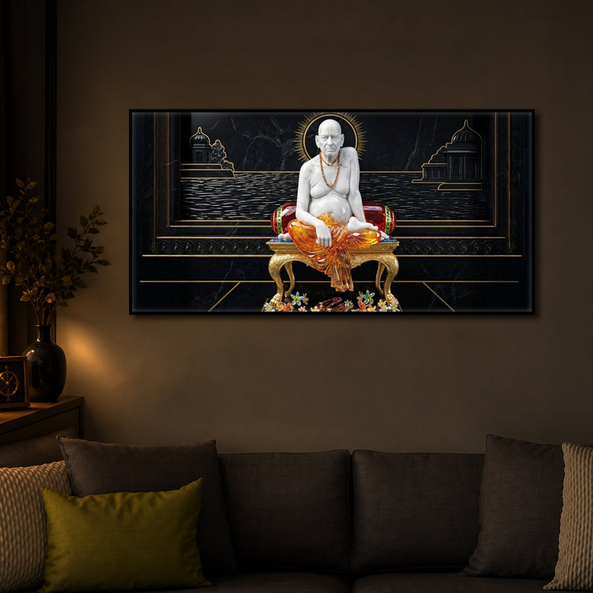 Swami Samarth Maharaj Modern Luxury Backlight Horizontal Wall Art