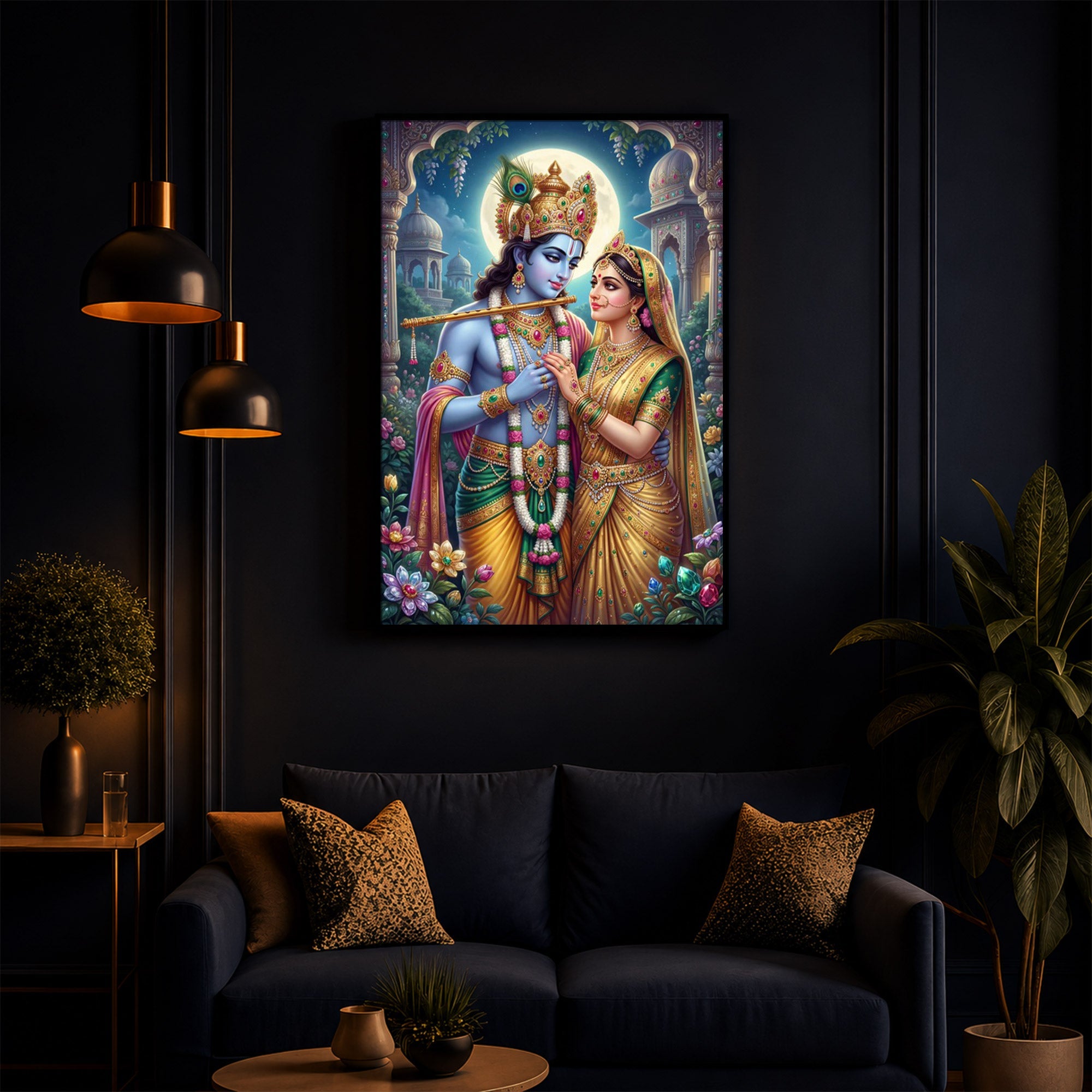 Goddess Shri Radha and God Krishna Modern Luxury Backlight Vertical Wall Art