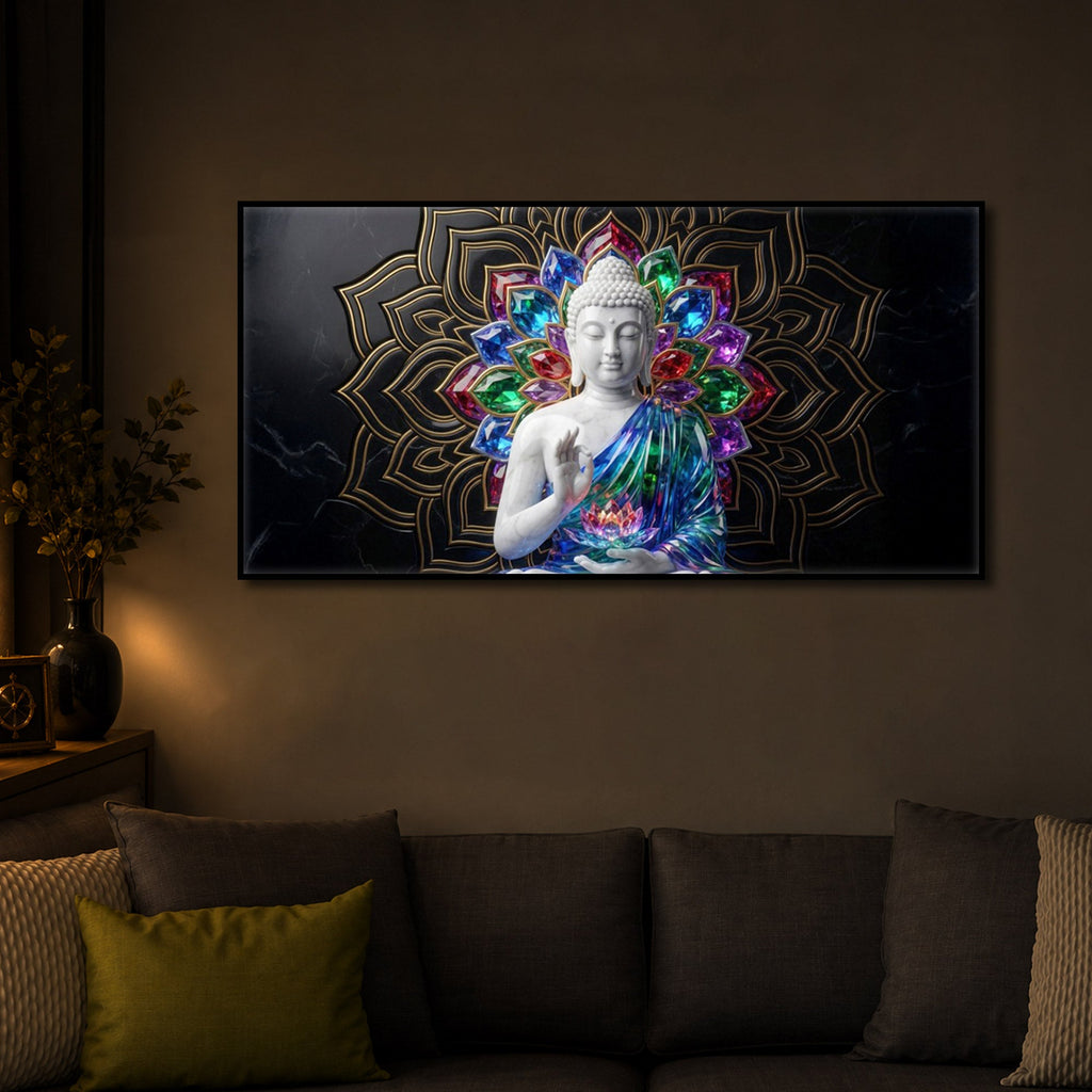 Meditating Buddha Modern Luxury Backlight Horizontal Wall Art