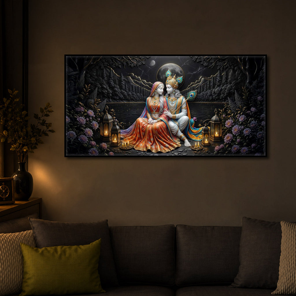 Hindu Deity Radha Krishna Modern Luxury Backlight Horizontal Wall Art