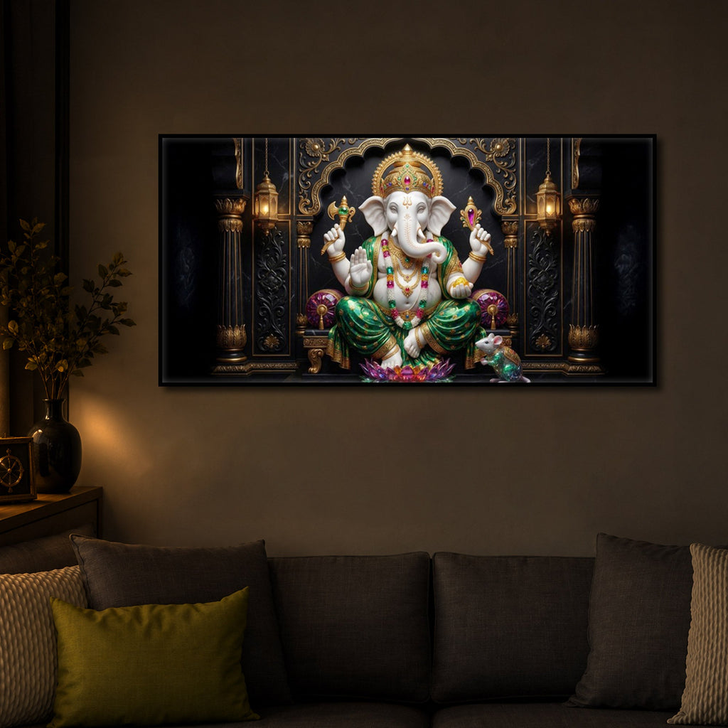 Majestic Lord Ganesha Luxury Backlight Horizontal Wall Art