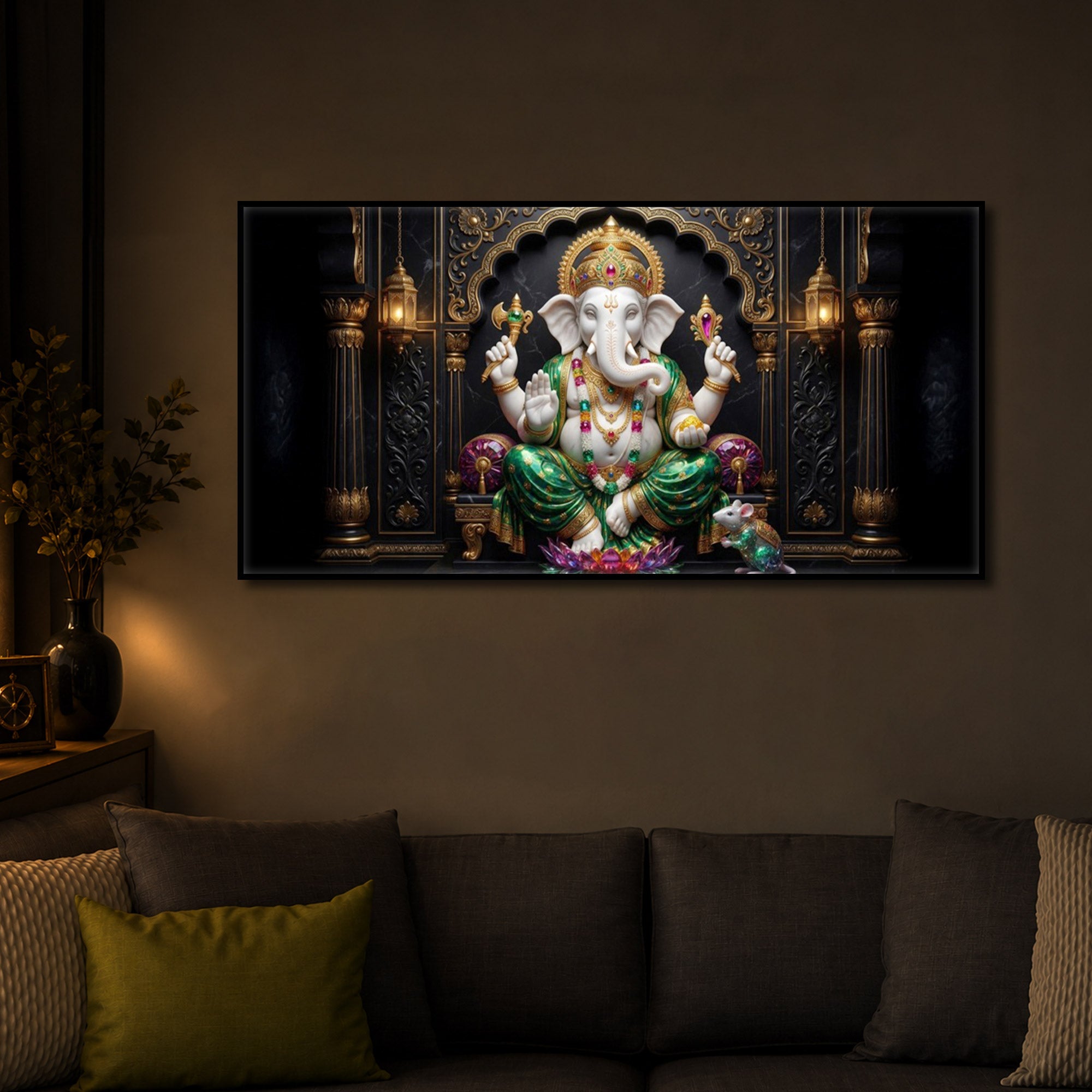 Majestic Lord Ganesha Luxury Backlight Horizontal Wall Art