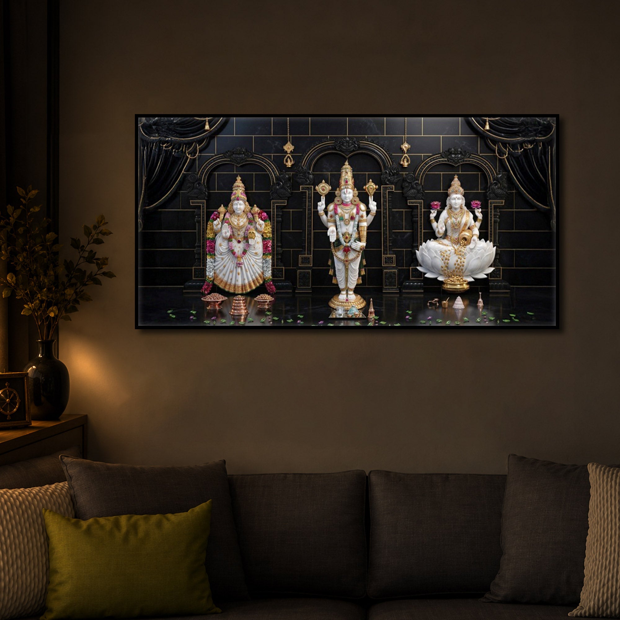 Maa Laxmi & Lord Venkateswara Modern Luxury Backlight Horizontal Wall Art