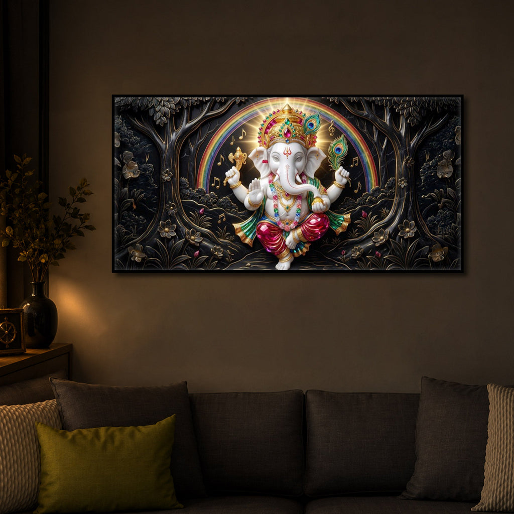 Divine Shree Ganesh Ji Modern Luxury Backlight Horizontal Wall Art