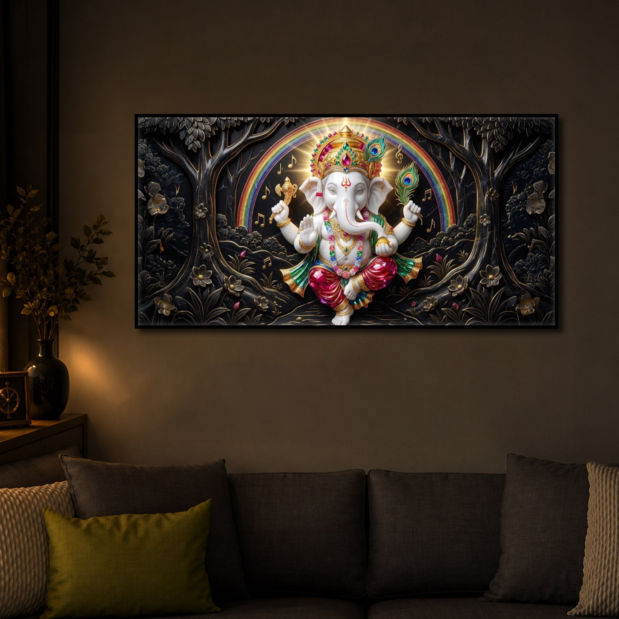 Divine Shree Ganesh Ji Modern Luxury Backlight Horizontal Wall Art