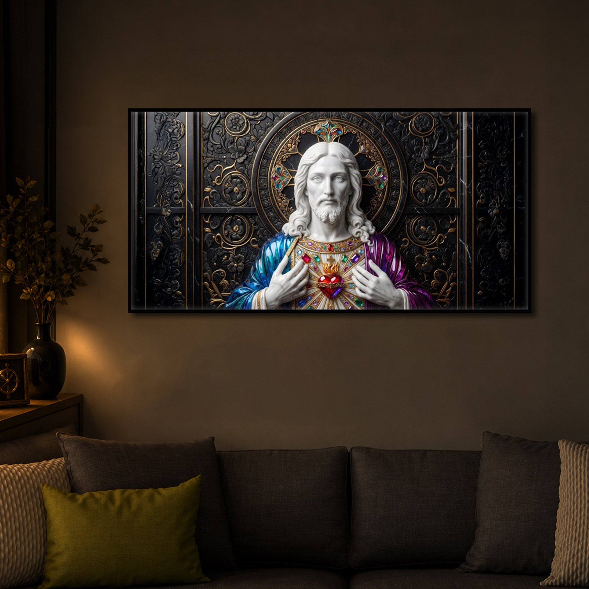 Sacred Heart Of Jesus Modern Luxury Backlight Horizontal Wall Art