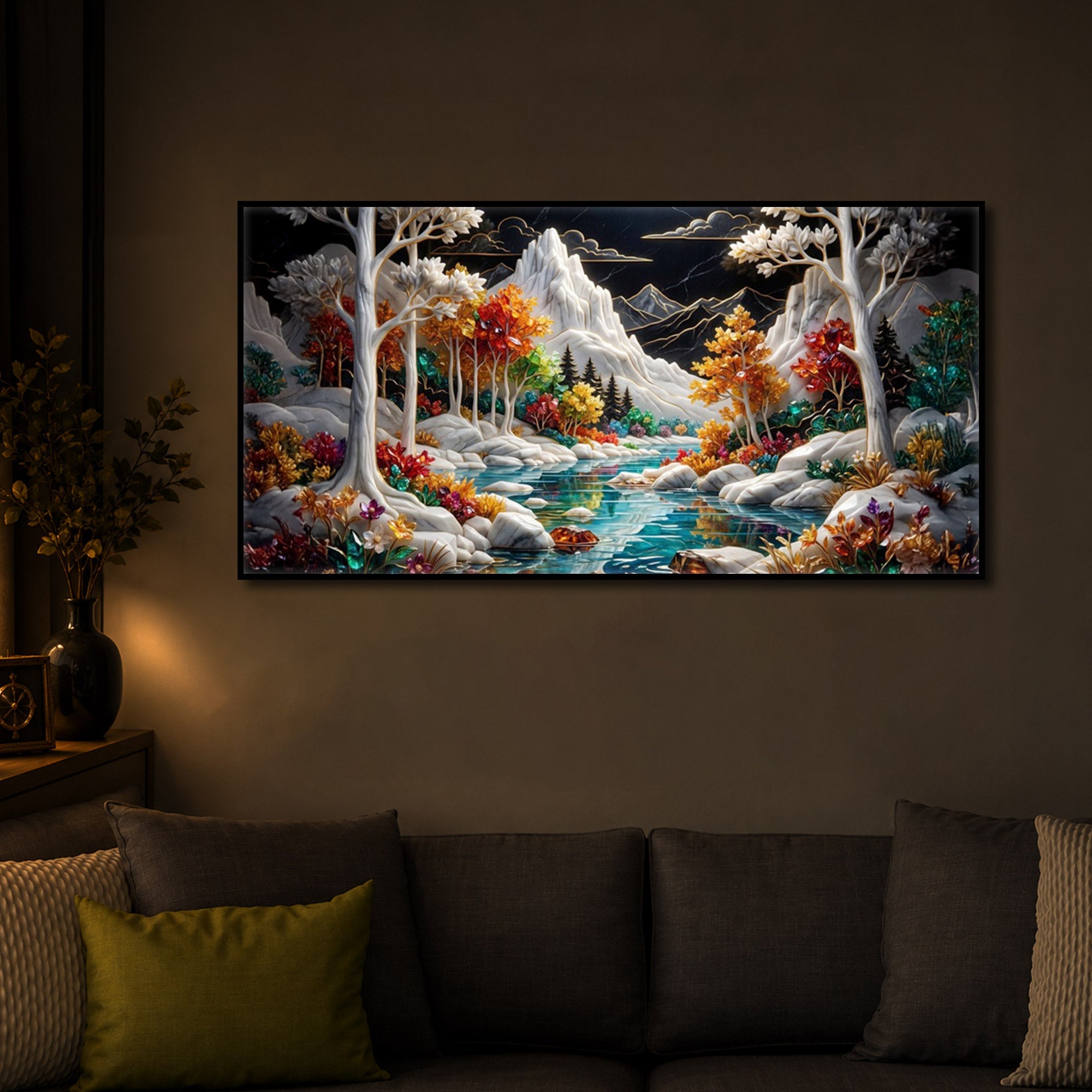Mountain Serenity Modern Luxury Backlight Horizontal Wall Art