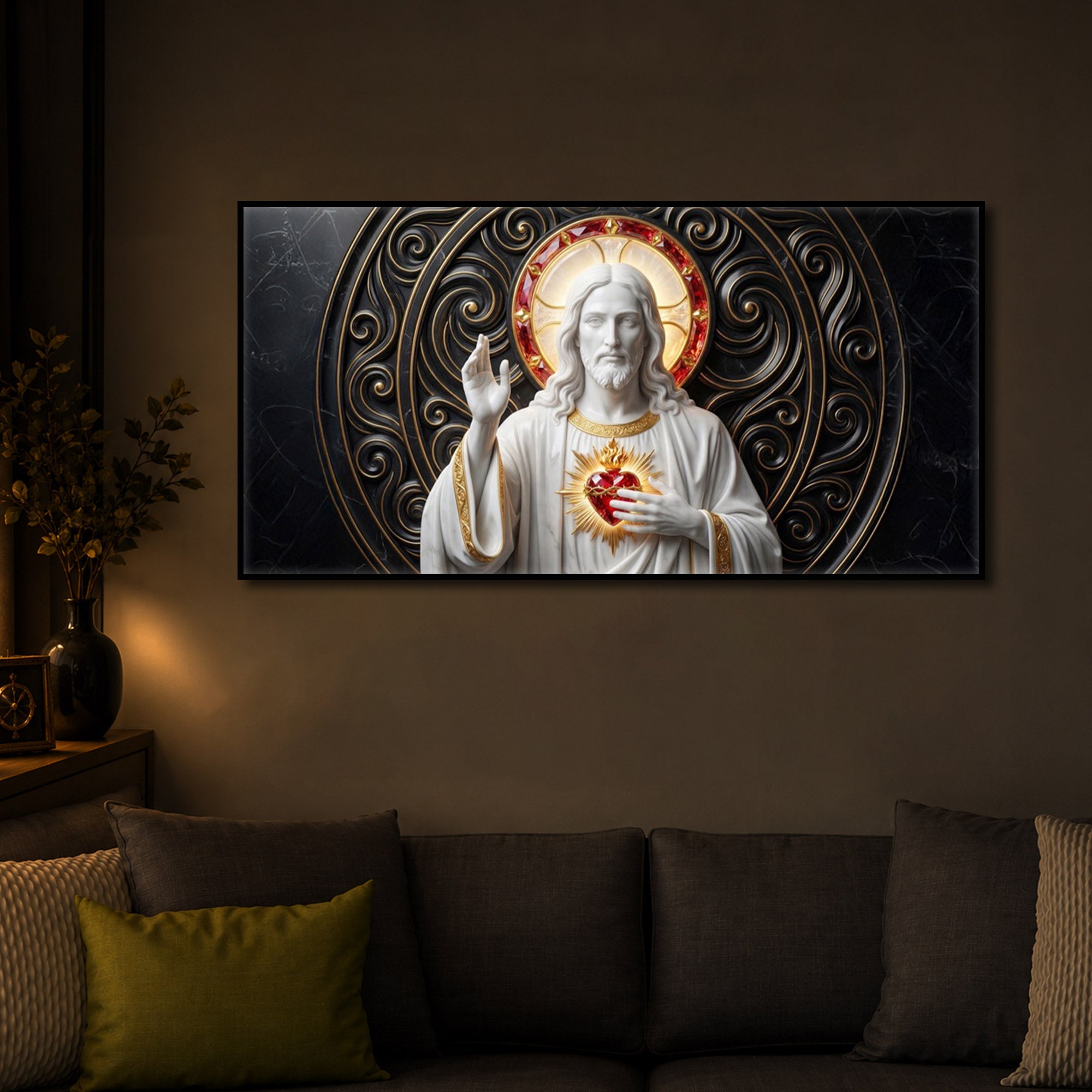 Heart Of Jesus Modern Luxury Backlight Horizontal Wall Art