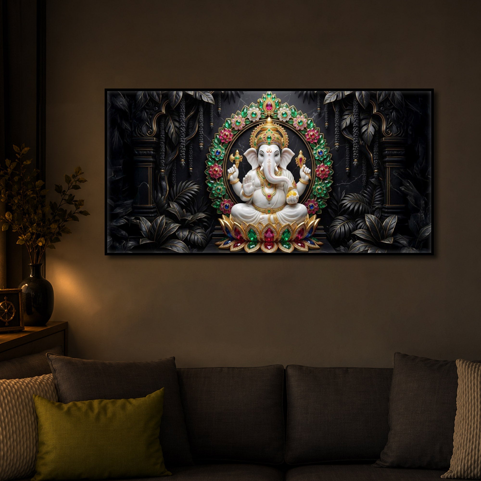 Depicts Lord Ganesha Modern Luxury Backlight Horizontal Wall Art