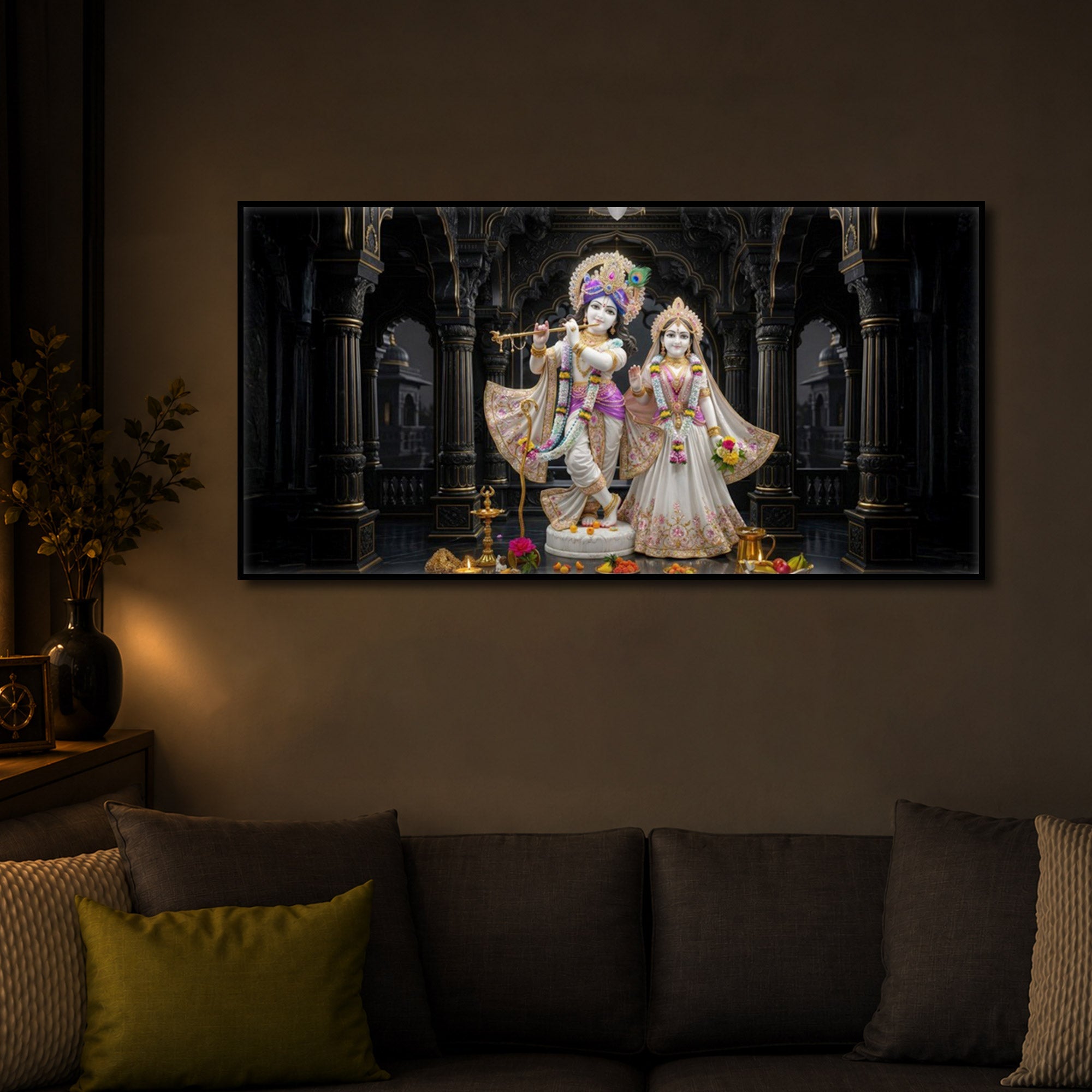Spiritual Shree Radha Krishna Modern Luxury Backlight Horizontal Wall Art