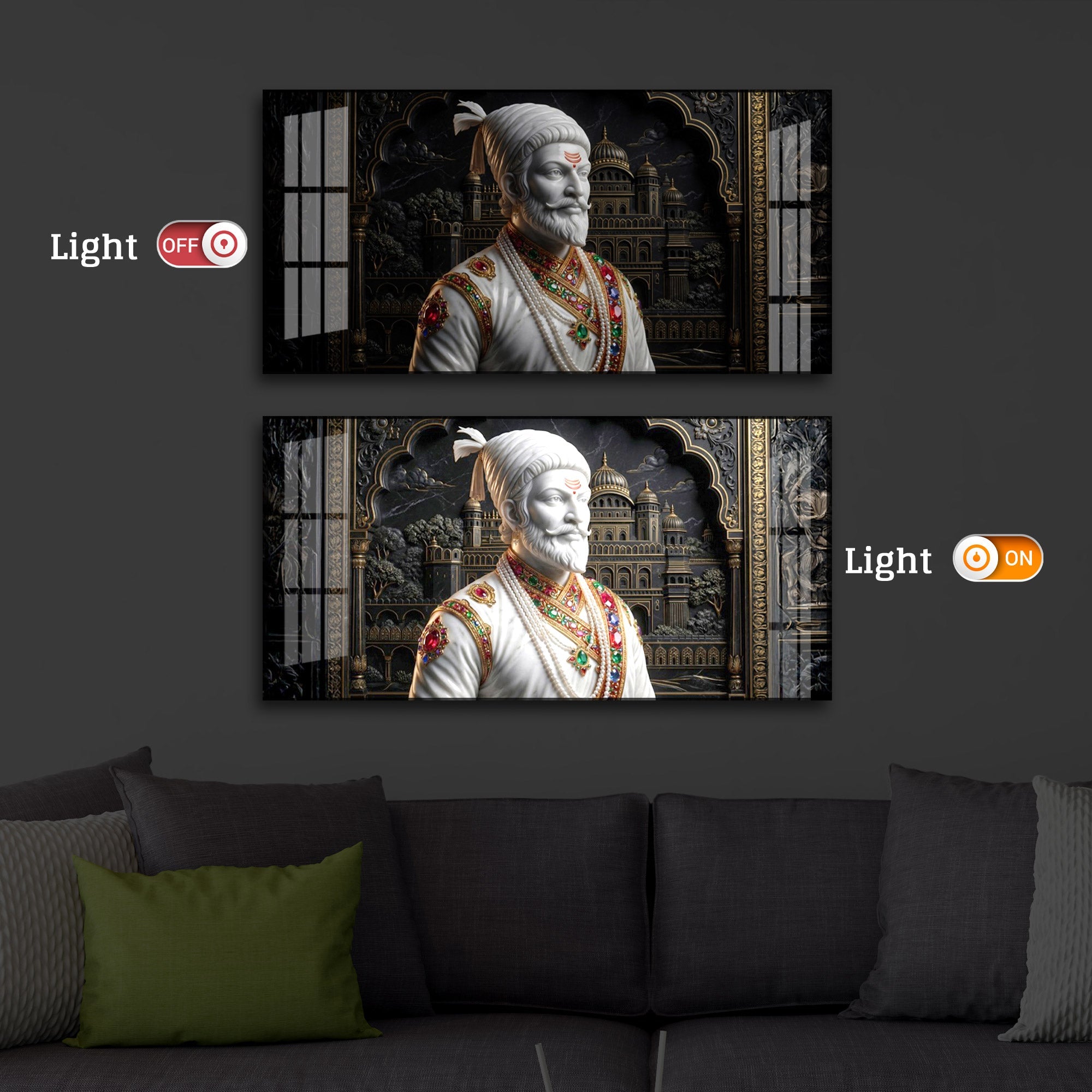 Veer Chhatrapati Shivaji Maharaj Modern Luxury Backlight Horizontal Wall Art