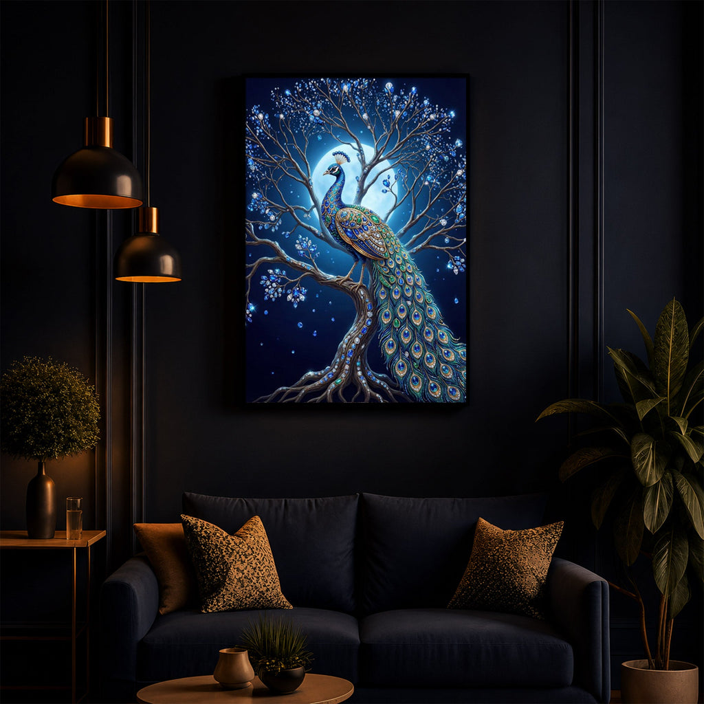 Blue Peacock Modern Luxury Backlight Vertical Wall Art