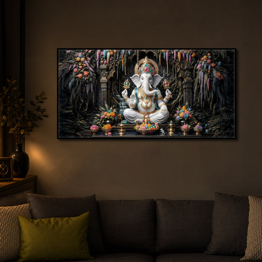Lord Ganesha In A Serene Modern Luxury Backlight Horizontal Wall Art