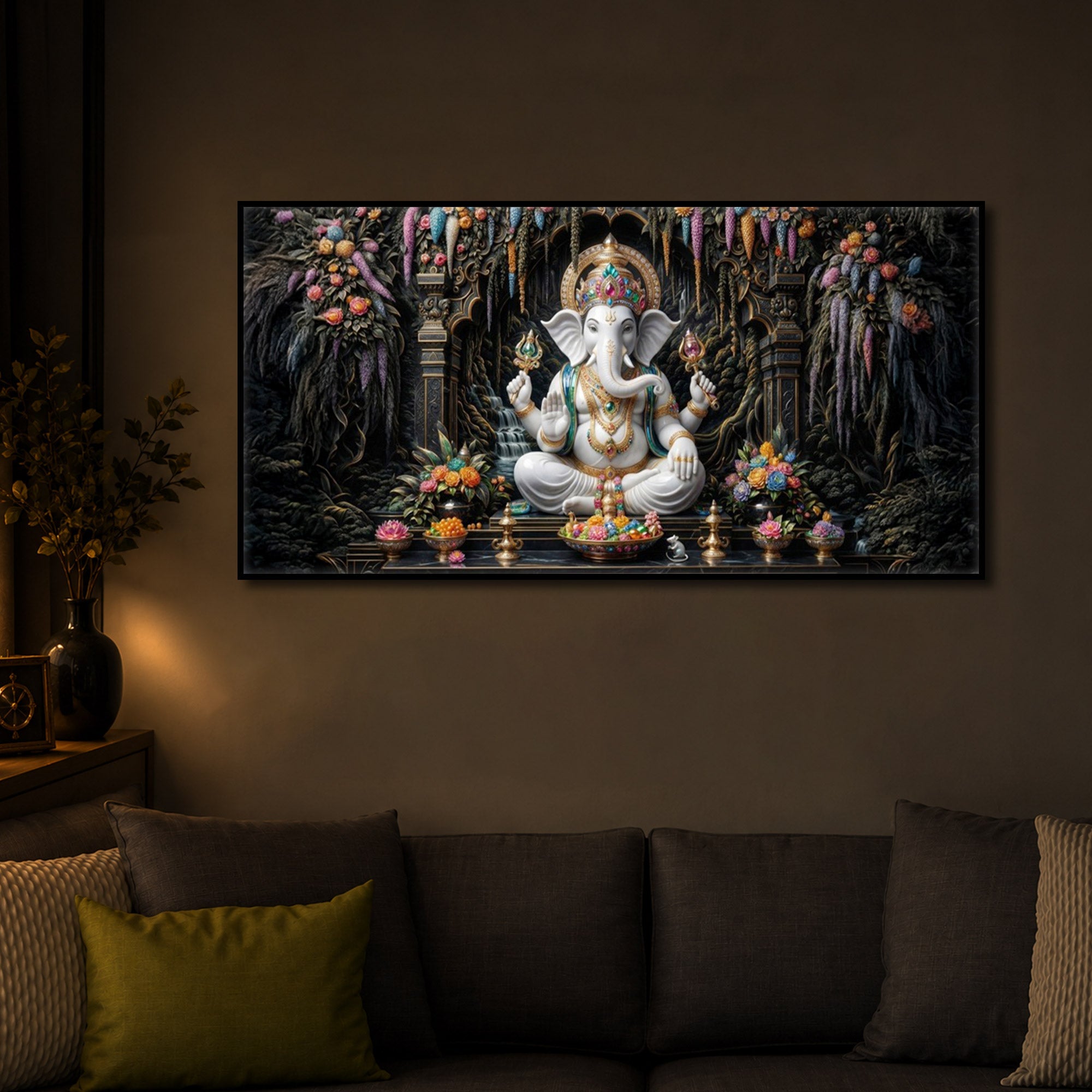 Lord Ganesha In A Serene Modern Luxury Backlight Horizontal Wall Art