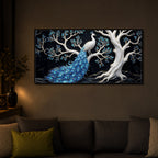 Peacock With Blue Feather Modern Luxury Backlight Horizontal Wall Art