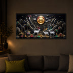 White Deer With Family Modern Luxury Backlight Horizontal Wall Art