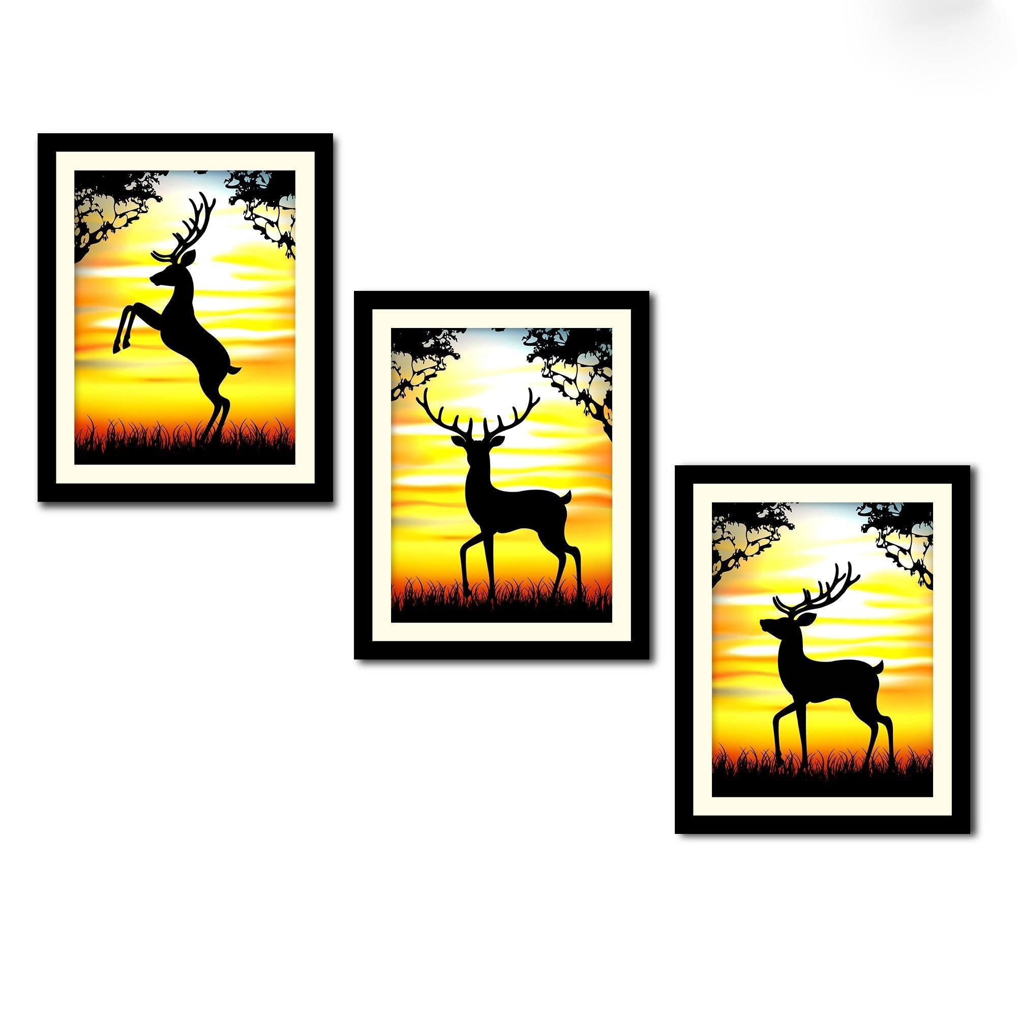 Deer Silhouette Decorative Wall Frames Set of Three