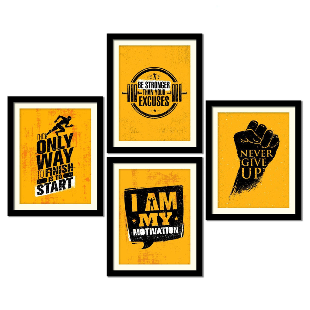 Fitness Motivation Quotes Premium Wall Frame Set of Four