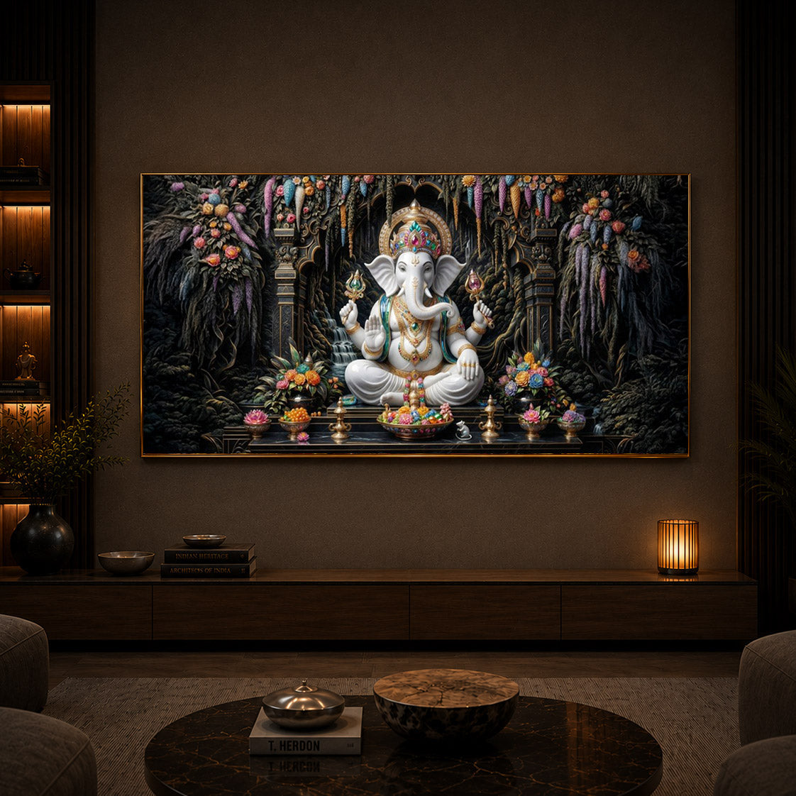 Lord Ganesha In A Serene Modern Luxury Backlight Horizontal Wall Art