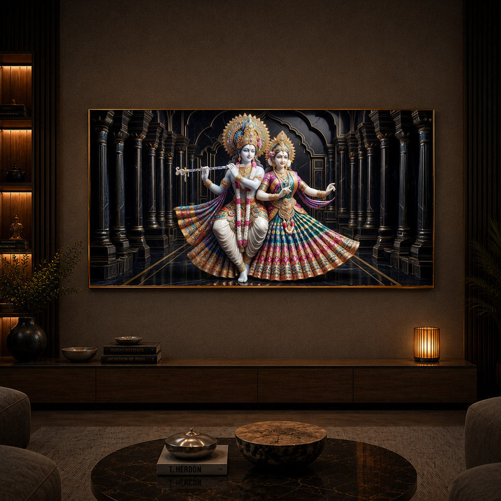 Hindu Seities Radha & Krishna Modern Luxury Backlight Horizontal Wall Art