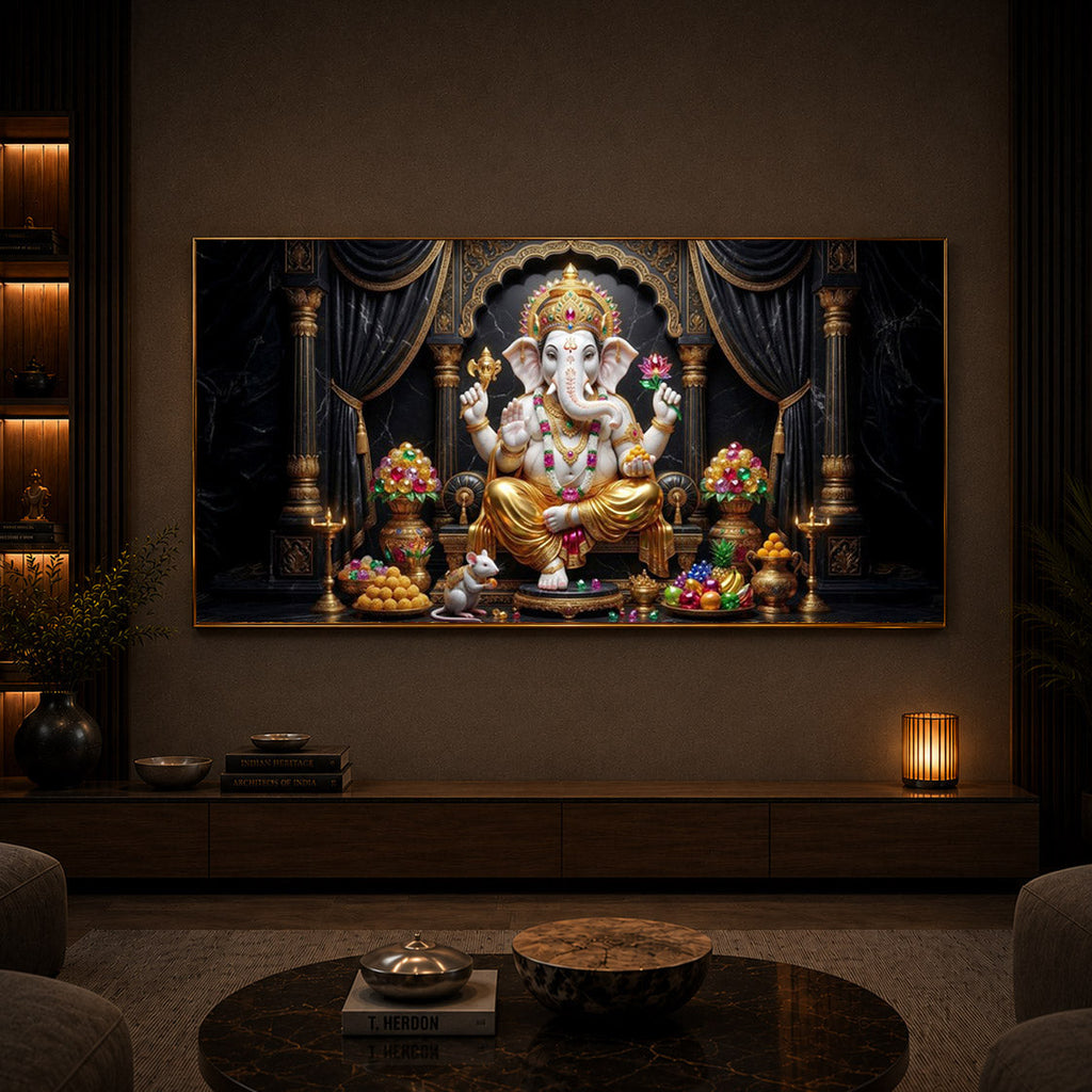 Hindu Deity Lord Ganesha Modern Luxury Backlight Horizontal Wall Art