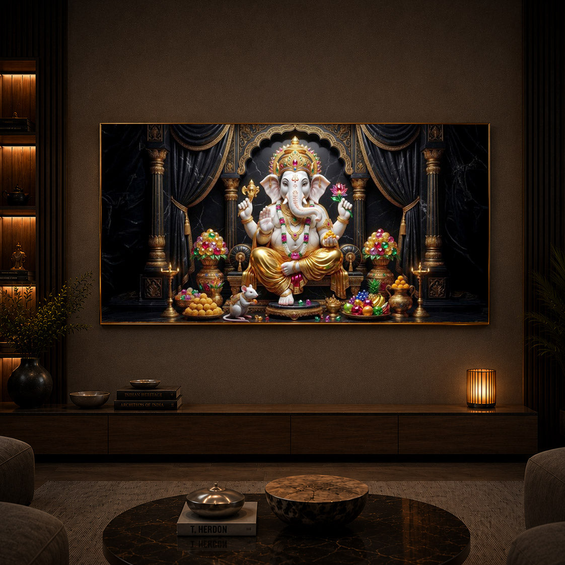 Hindu Deity Lord Ganesha Modern Luxury Backlight Horizontal Wall Art