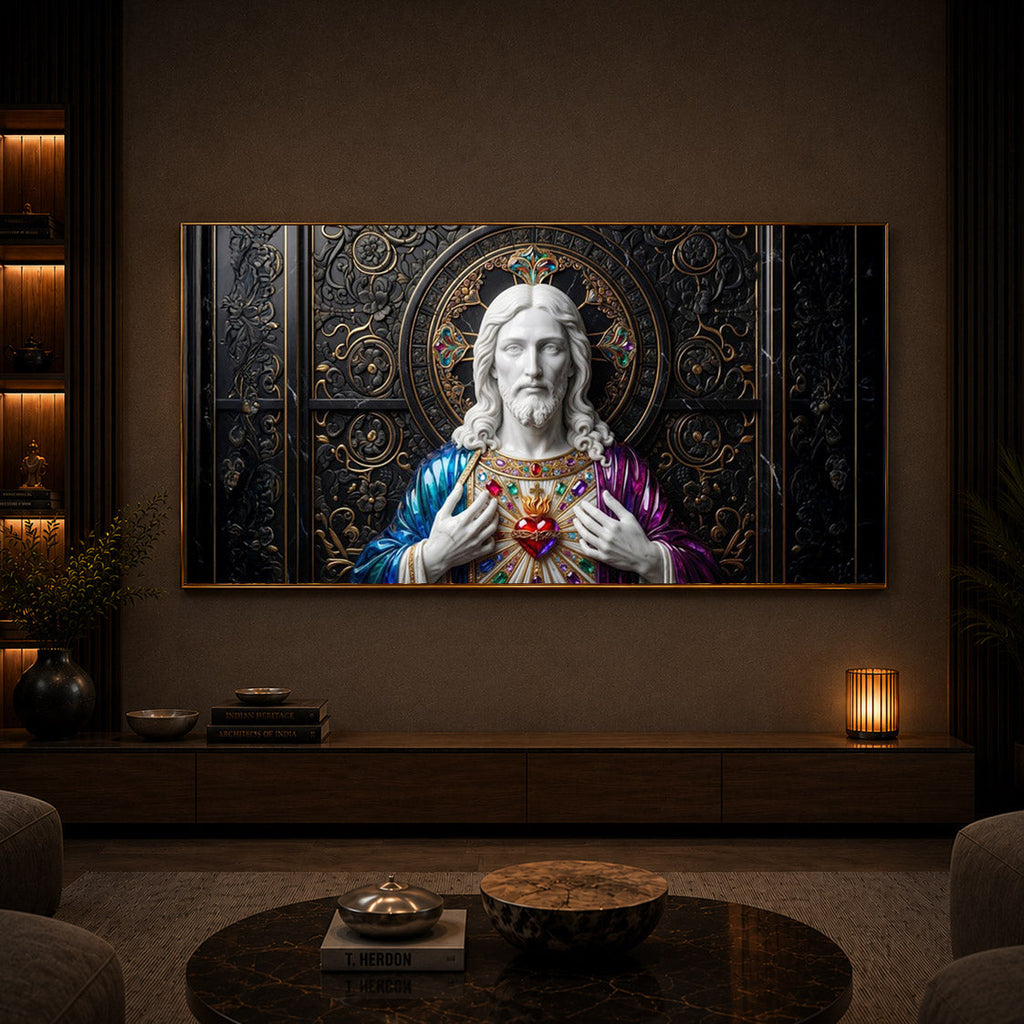 Sacred Heart Of Jesus Modern Luxury Backlight Horizontal Wall Art