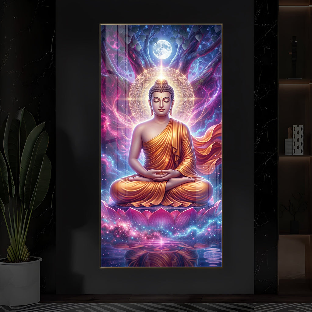 Lord Buddha Modern Luxury Backlight Vertical Wall Art