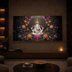 Lord Ganesha Blooming Lotuses Modern Luxury Backlight Horizontal Wall Art