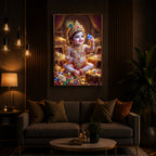 Little Lord Krishna Ji Modern Luxury Backlight Vertical Wall Art