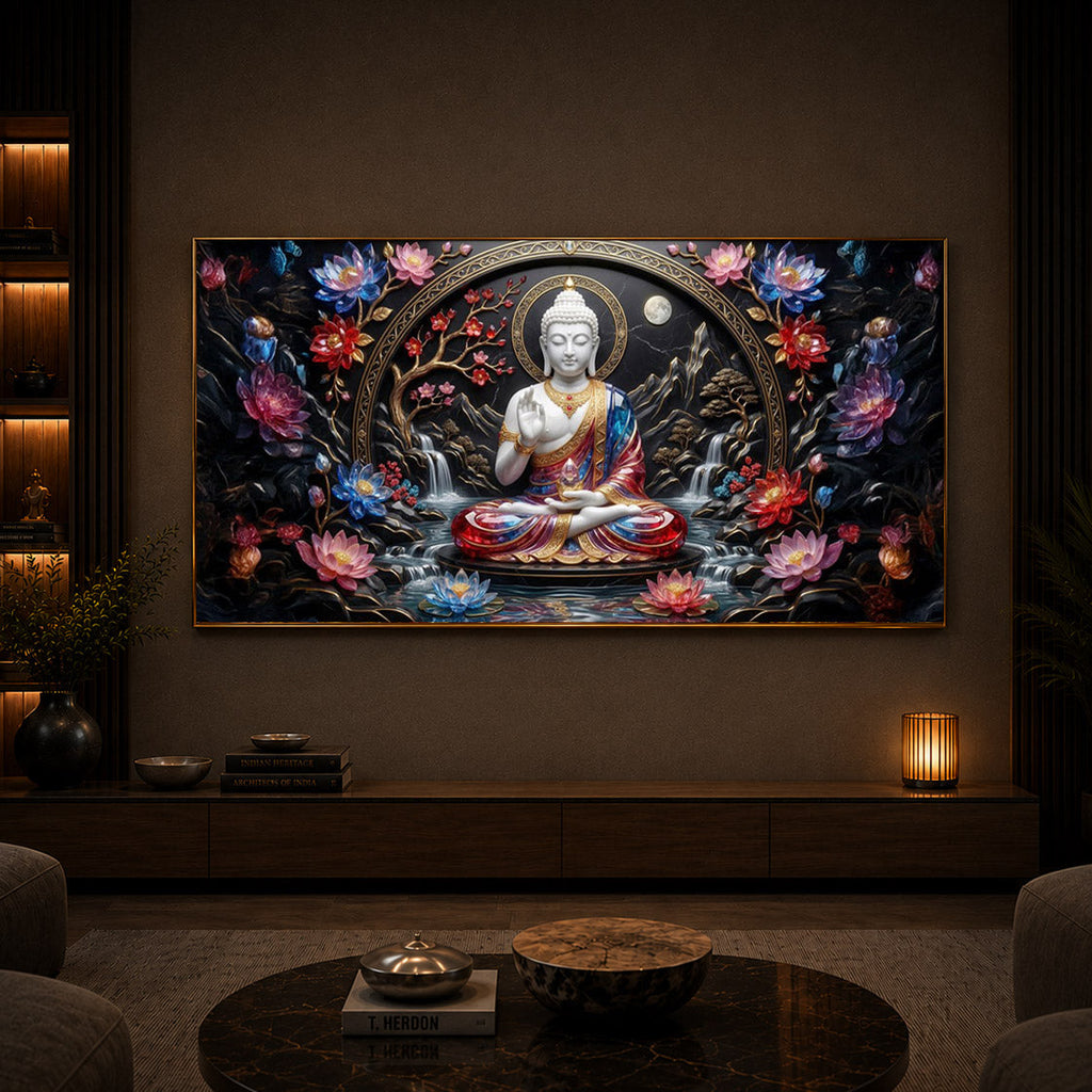 Colorful Buddha Modern Luxury Backlight Horizontal Wall Art