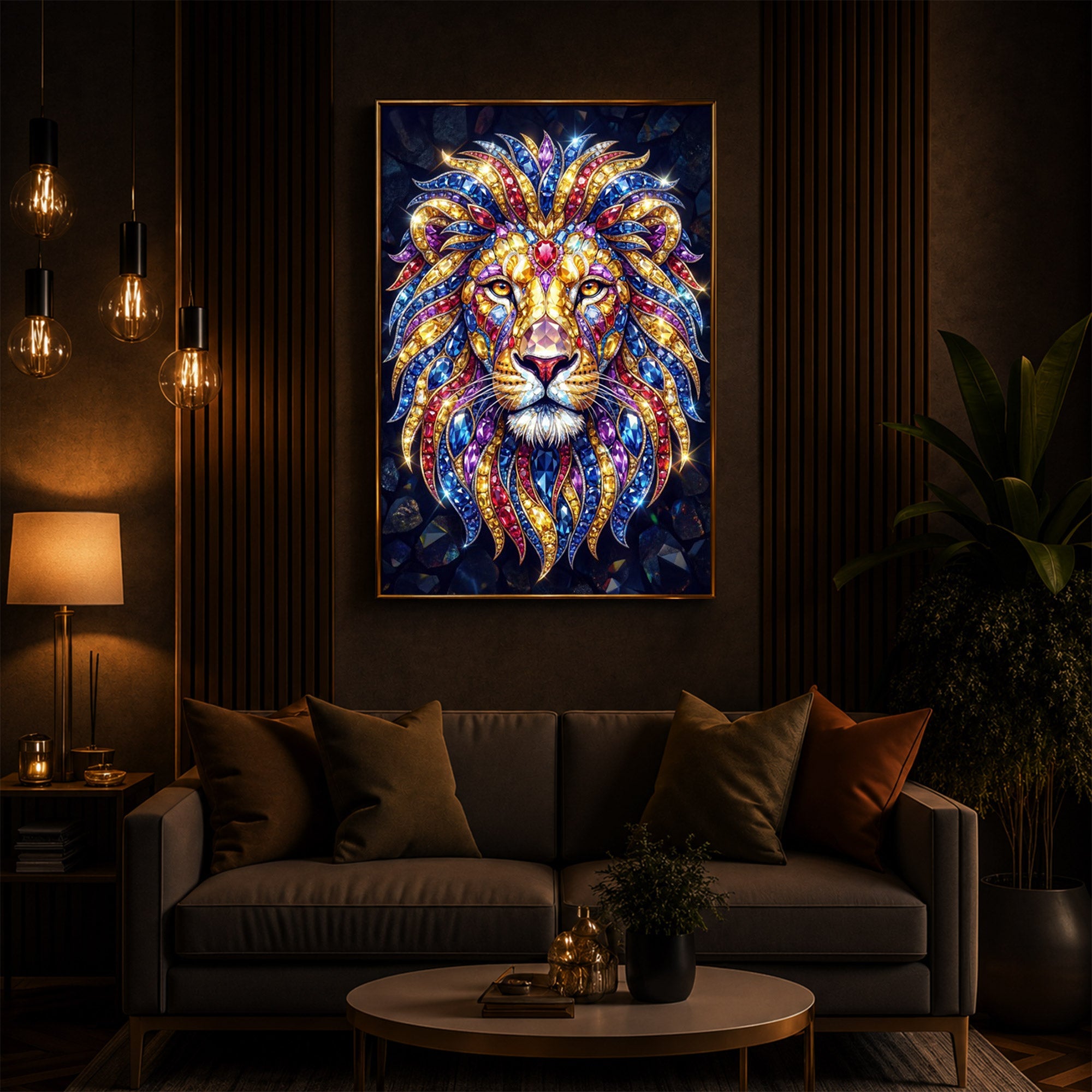 Imperial Lion Majesty Modern Luxury Backlight Vertical Wall Art