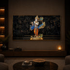 Lord Krishna With Flute Modern Luxury Backlight Horizontal Wall Art
