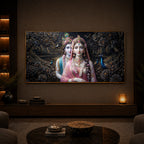 Blissful Radha Krishna Modern Luxury Backlight Horizontal Wall Art