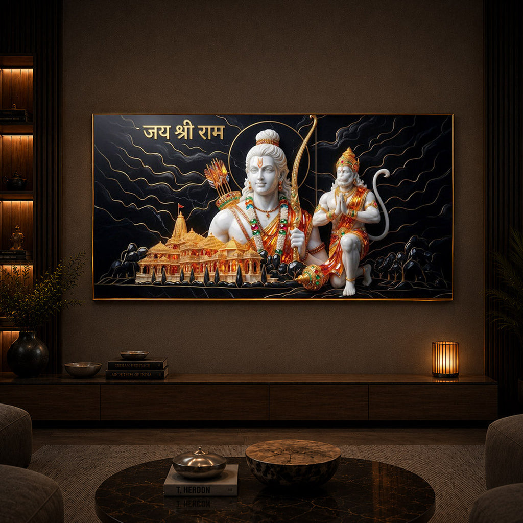 Lord Ram With Lord Hanuman Modern Luxury Backlight Horizontal Wall Art