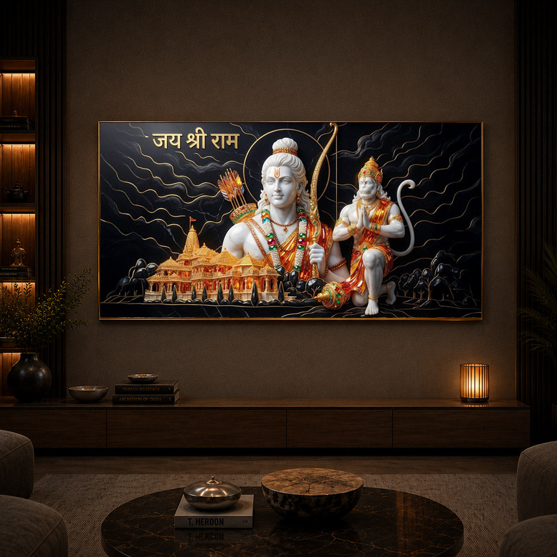 Lord Ram With Lord Hanuman Modern Luxury Backlight Horizontal Wall Art