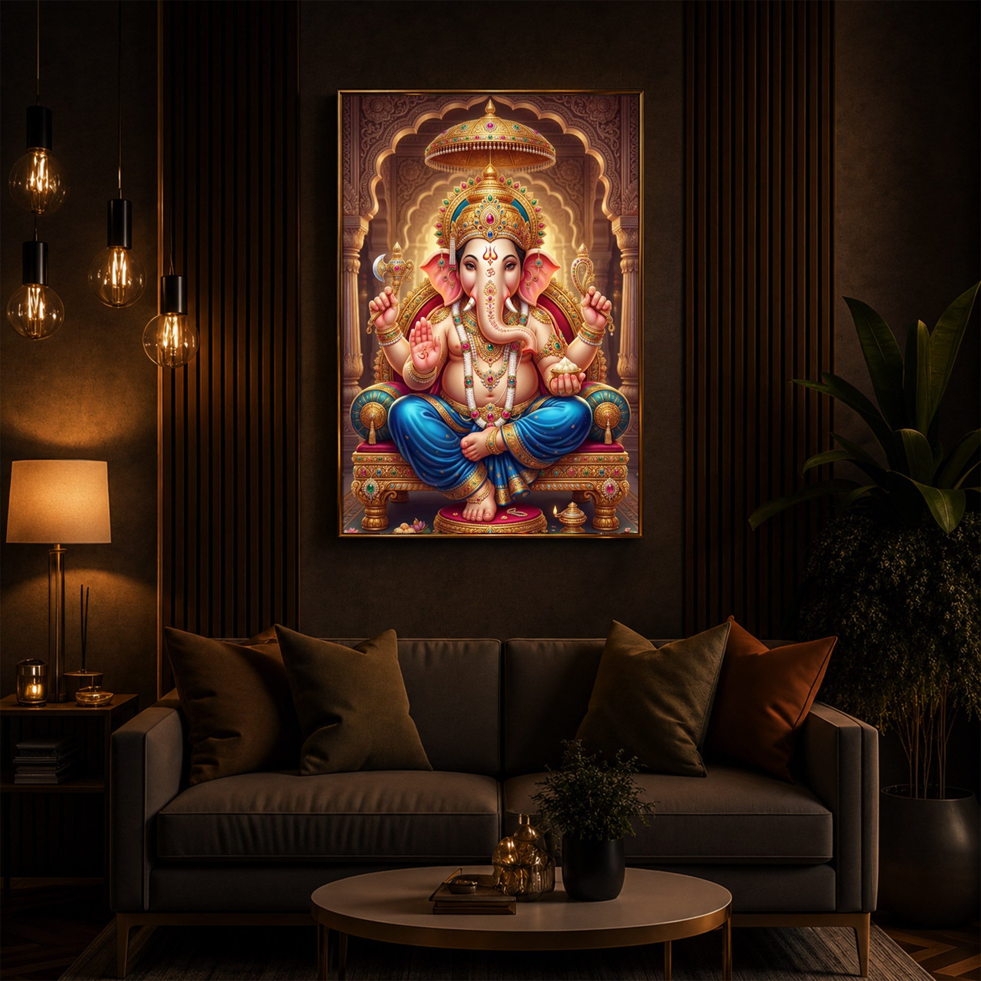 Shree Ganesh Modern Luxury Backlight Vertical Wall Art
