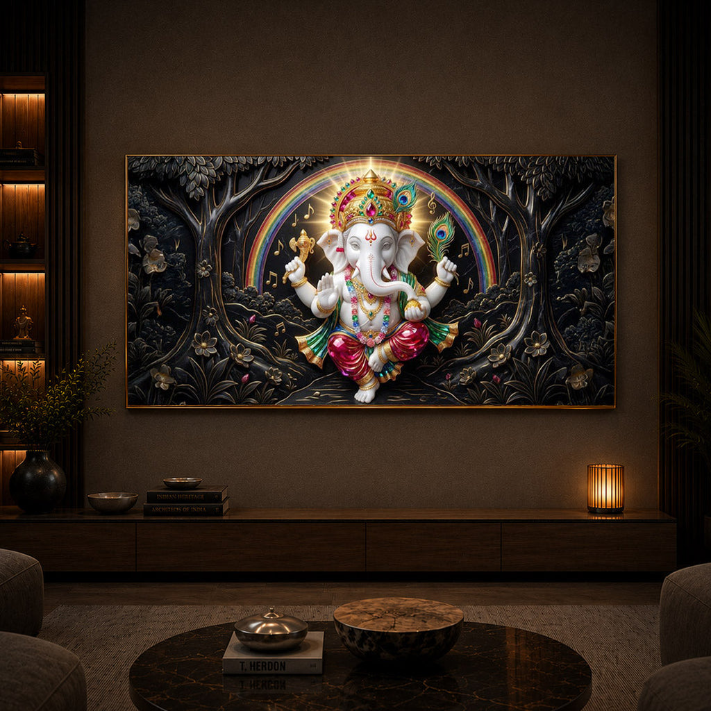 Divine Shree Ganesh Ji Modern Luxury Backlight Horizontal Wall Art