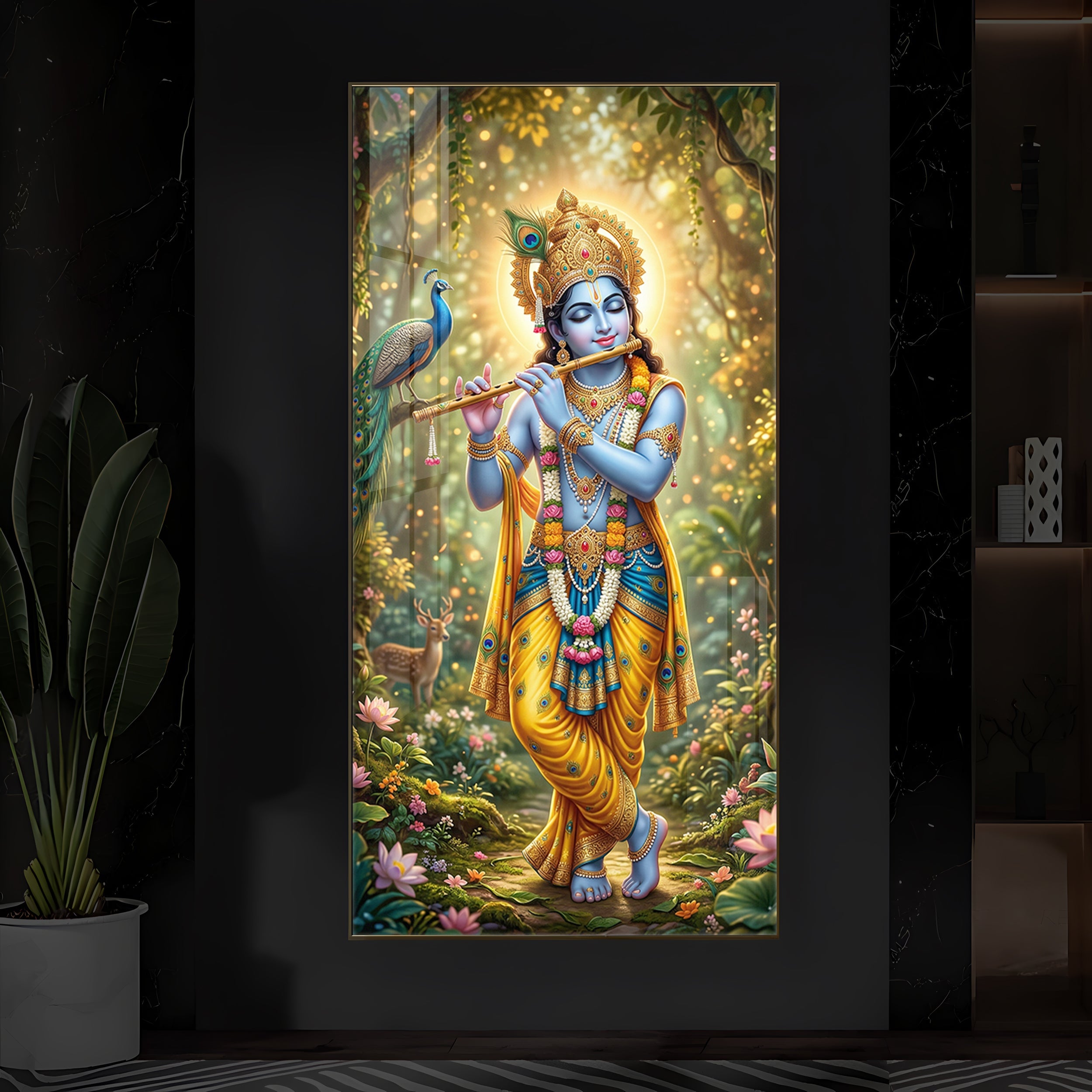 Loving Krishna Modern Luxury Backlight Vertical Wall Art