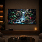 Lush Mountain Waterfall Modern Luxury Backlight Horizontal Wall Art