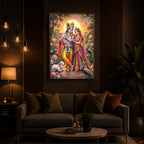 Radha Krishna Divine Harmony Modern Luxury Backlight Vertical Wall Art