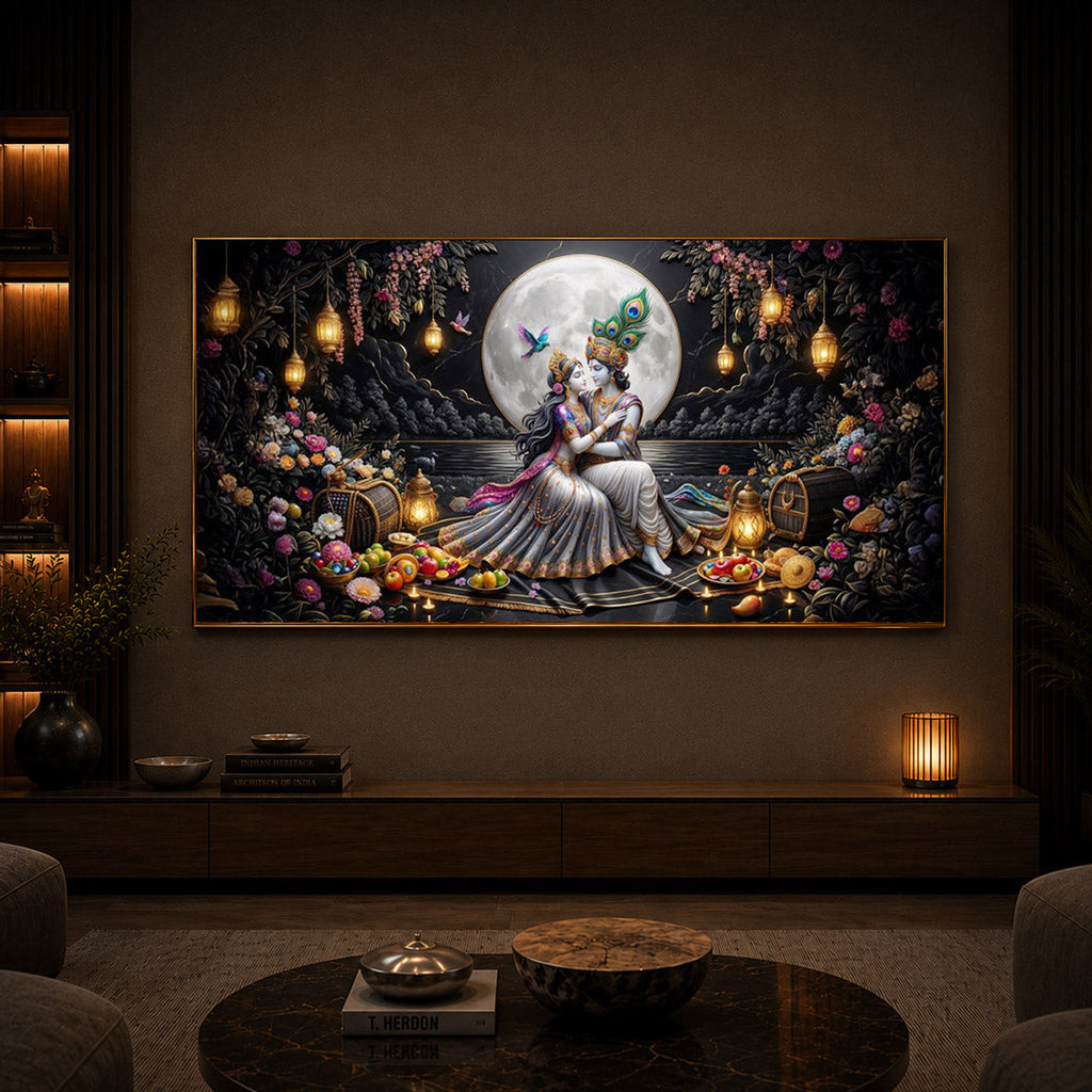 Generic Radha Krishna Romantic Modern Luxury Backlight Horizontal Wall Art